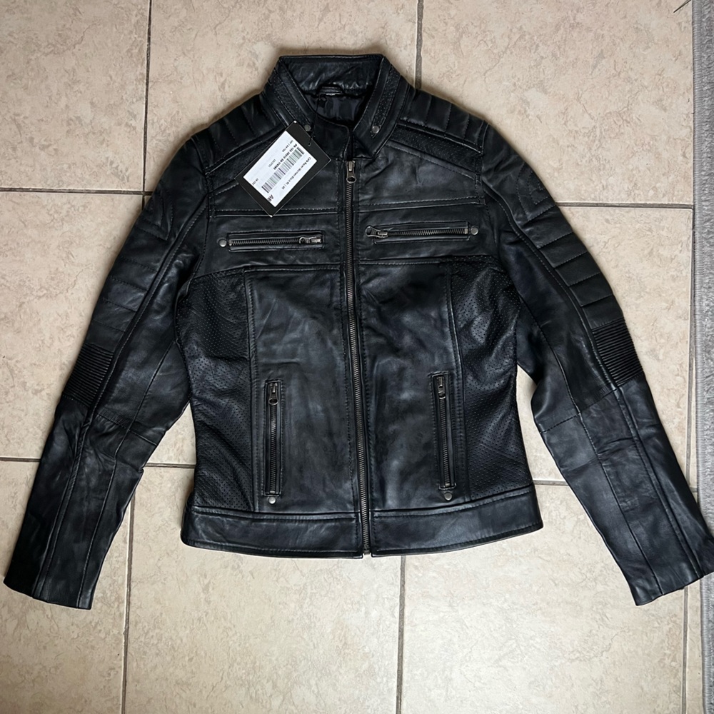 Cafe Racer Leather Jacket Women - Moto Biker Style Womens Leather Jacket Casual